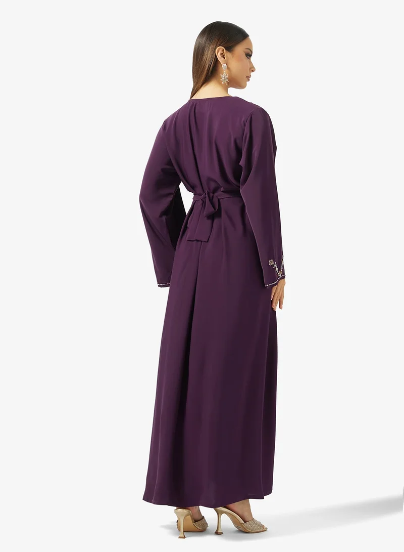 hayas closet Floral Beaded Embroidery Work At Front Section And Belt Jalabiya